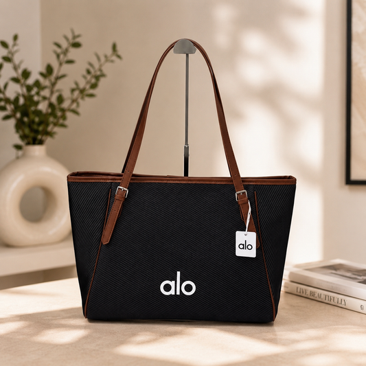 Bolso Tote Negro Alo con Detalles Café