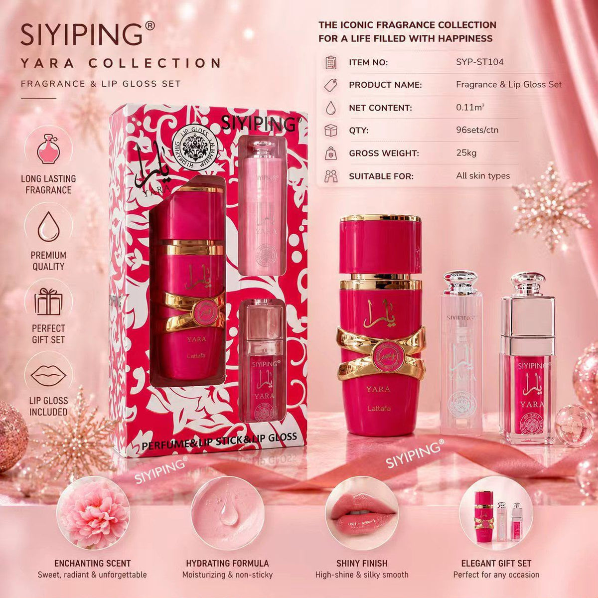 Set de Perfume y Lip Gloss Yara – Colección Rosa