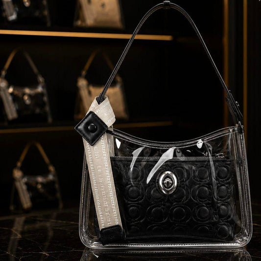 Bolso transparente negro con diseño elegante y moderno