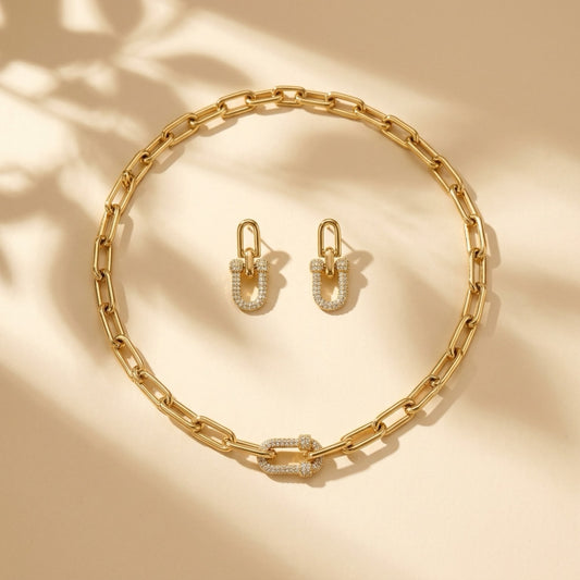 Conjunto de joyería en Stainless Steel contemporáneo en tono dorado brillante