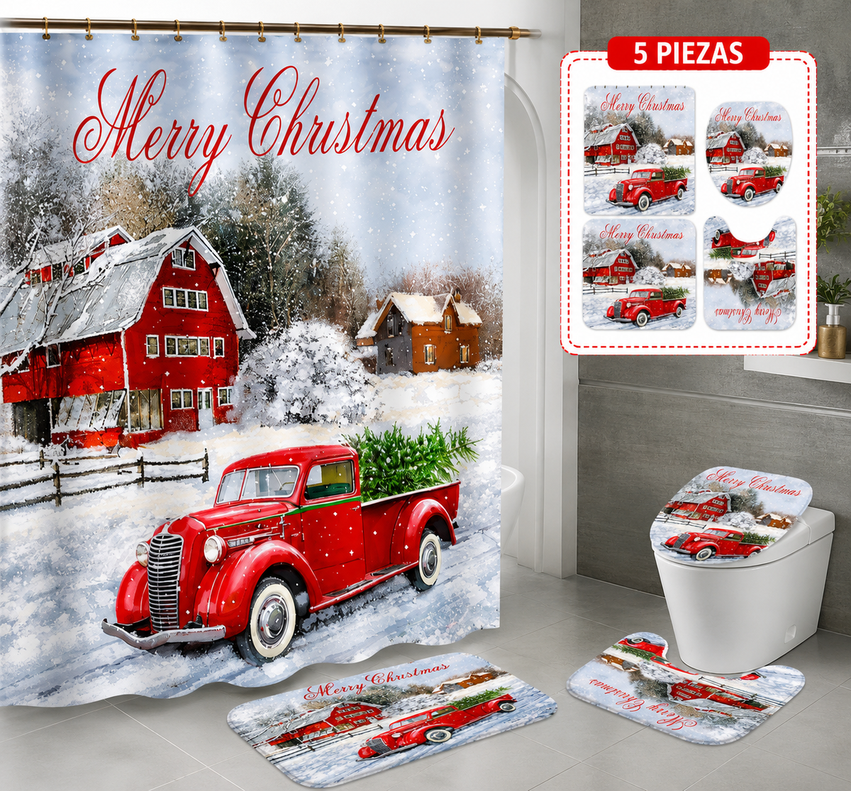 Juego de Baño Navideño – 5 Piezas